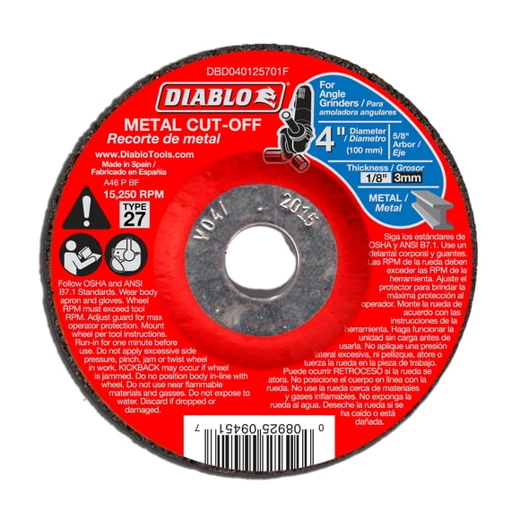 Disco de corte Diablo tipo 27, metal, 10 cm x 3 mm, 5/8 pulgadas