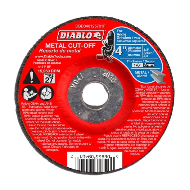 Disco de corte Diablo tipo 27, metal, 10 cm x 3 mm, 5/8 pulgadas