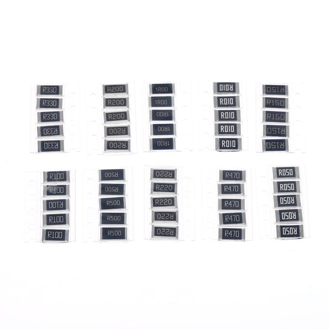 Unique Bargains 2512 Surface Mount Device Resistor Kit 0.01R-1R Ohm 10 Values 1% Tolerance 1W 1 Set/50 Pcs
