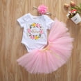 thumbnail image 2 of Pudcoco Toddler Baby Summer Set, Short Sleeve Romper+Tutu Skirt+Flower Headband, 2 of 6