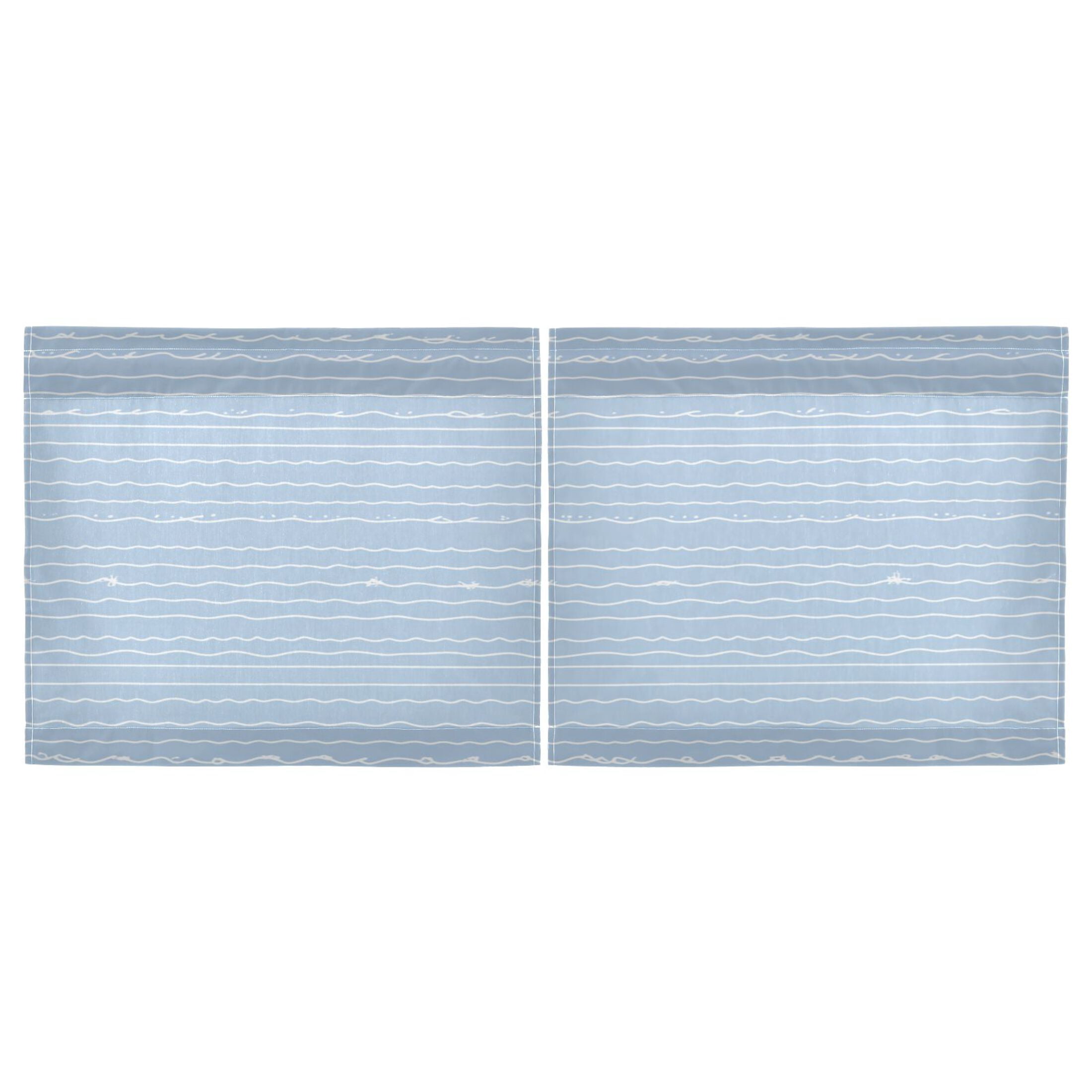 Wavy White Lines Pattern 27"x36" Linen Look Cafe Curtain Set with Privacy and UV Protection