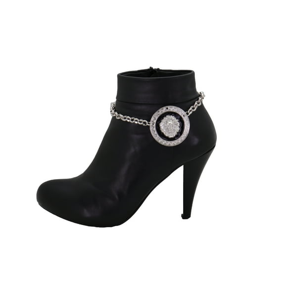 Women Silver Metal Chain Boot Bracelet Shoe Lion Coin Charm
