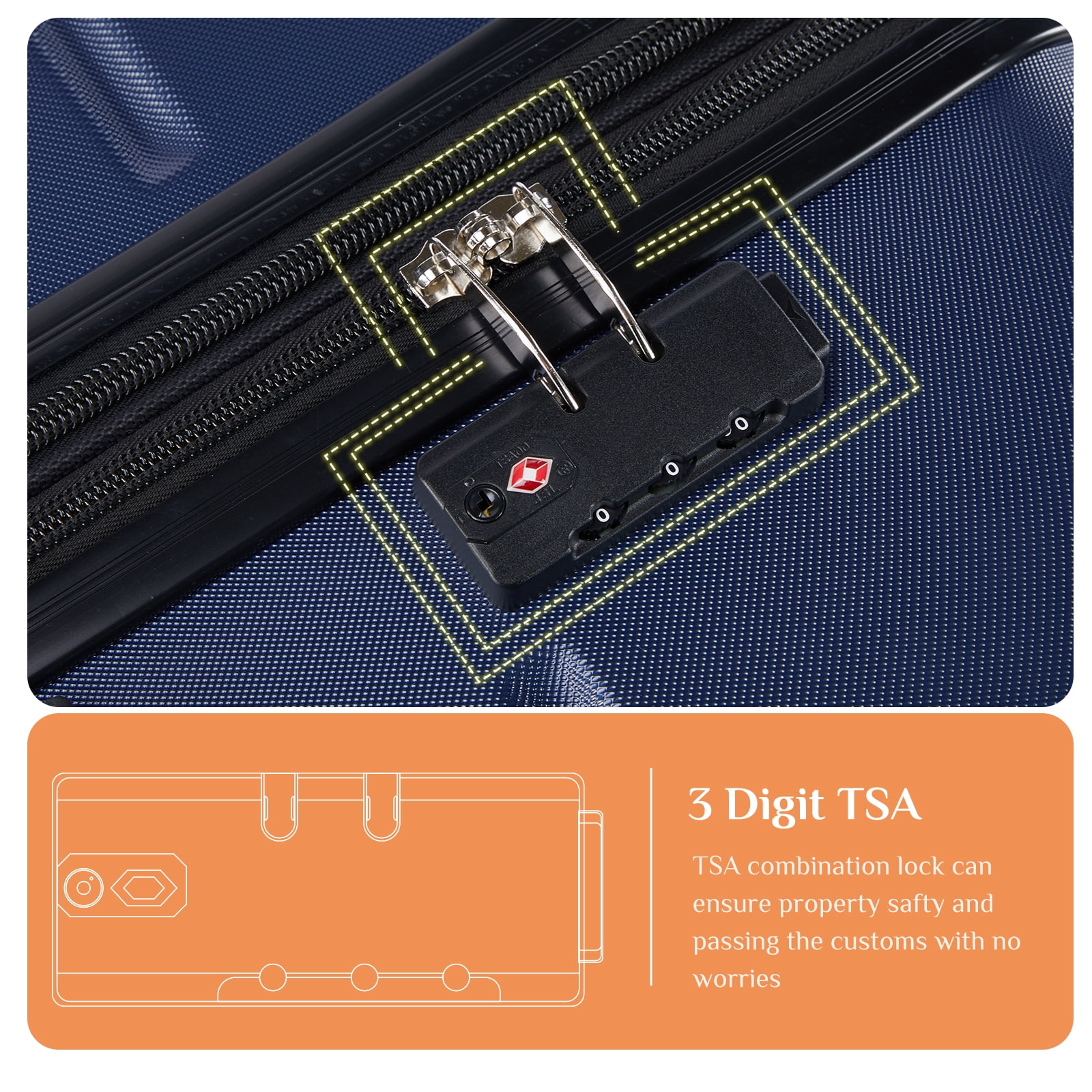 MCQ 20 inch Carry on Luggage, Hard Shell ABS Suitcase with Double Spinner Wheels, Lightweight Expandable Rolling Suit Case with TSA Lock, Blue
