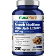 NusaPure French Maritime Pine Bark Extract 400mg per Veggie Caps, 200-Day Supply, Bioperine, Non-GMO Dietary Supplement