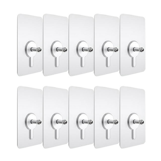10pcs Punch-free Non-marking Screw Stickers Wall Picture Hook Invisible Traceless Hardwall Drywall Picture Hanging Kit for Picture Photo Frame Hanging (5.7x5.7cm Thick Sticker Exposed 8mm)