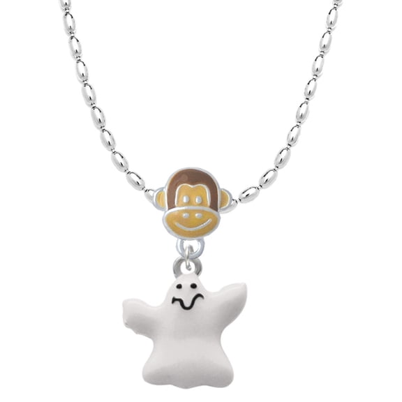 Delight Jewelry Silvertone White Ghost Mia Monkey Charm Necklace
