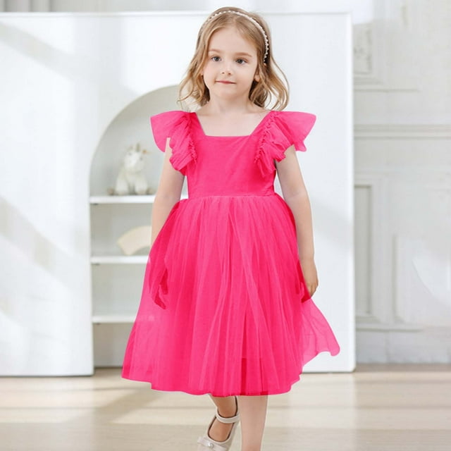 Elegant Girls Dresses Backless Tutu Ruffle Short Sleeve Square Neck Design for Kids Wedding and Special Events Clothing