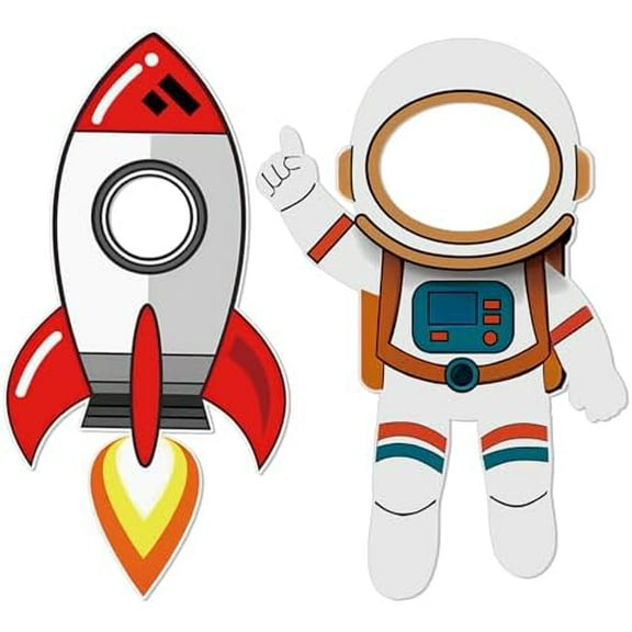 2 Pcs 3.94 ft Rocket Astronaut Cardboard Cutouts, Life Size Space Photo Booth Props for Science & Birthday Party Decor