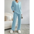 thumbnail image 5 of Michellecmm Women’s Two Piece Outfits Set Long Sleeve V Neck Ribbed Knit Tops and Pants Set Loungewear, 5 of 7