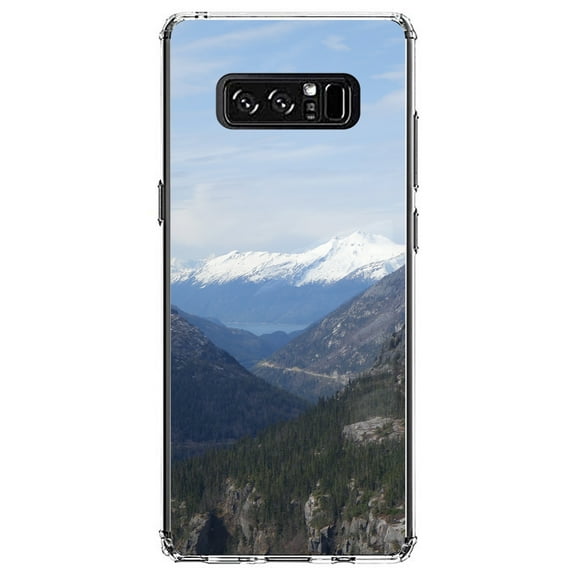 DistinctInk Clear Shockproof Hybrid Case for Samsung Galaxy Note 8 - TPU Bumper, Acrylic Back, Tempered Glass Screen Protector - Skagway Alaska Mountains
