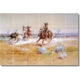thumbnail image 1 of Ceramic Tile Mural-Charles Russell Western Custom Tile Mural 11. 48" w x 32" h using (24) 8 x 8 ceramic tiles, 1 of 3