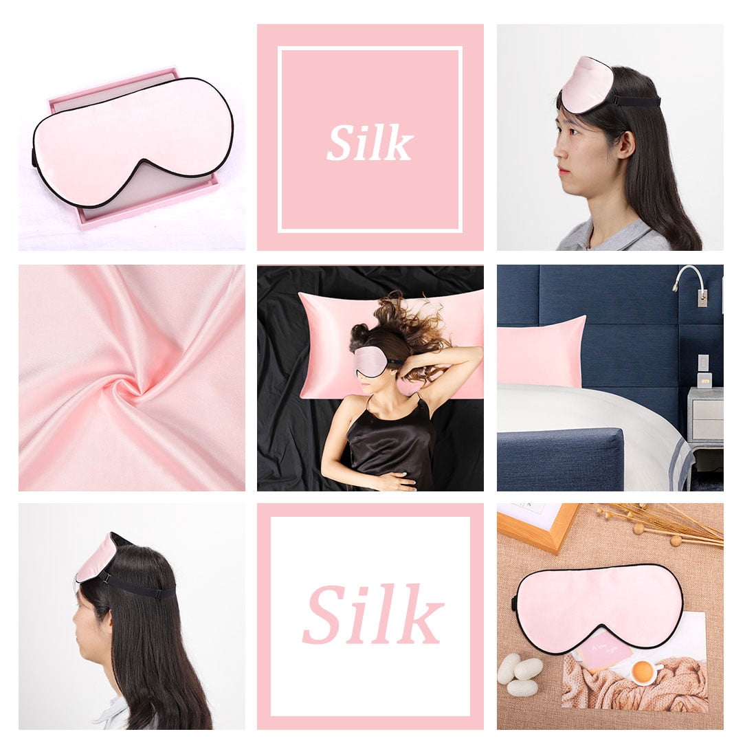 Unique Bargains 2-Pack Silk Pillowcase Eye Cover Set Pink King