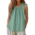 thumbnail image 4 of Jerdar Women's Tank Tops Business Casual Ruffle Trim Crew Neck Tie Shoulder Sleeveless Summer Shirts M, 4 of 8