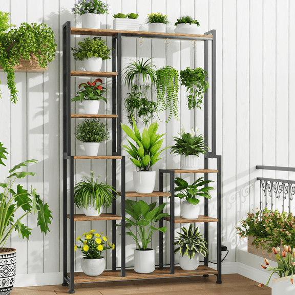 Cyxphion 9-Tier Metal Plant Stand with 5 Grow Lights, 70.87" Tall Heavy Duty Indoor Display Shelf