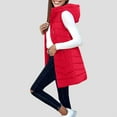 thumbnail image 2 of larppty Women Lightweight Puffer Vest Long Winter Coat Zip Up Quilted Jackets Hooded Sleeveless Plus Size Warm Vest (Red, XL/L), 2 of 6