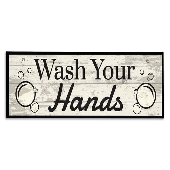Stupell Industries Rustic Lodge Wash Your Hands Black and White Planked Look Canvas Art, 24 x 10, by Nicole DeCamp
