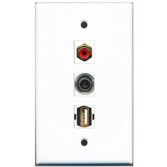 RiteAV - 1 Port RCA Red and 1 Port USB A-A and 1 Port 3.5mm Wall Plate