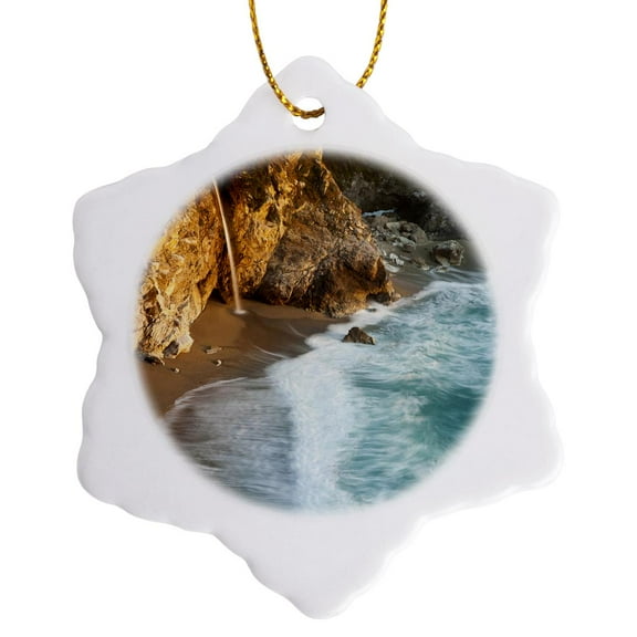 3drose, Mcway Falls, Julia Pfeiffer Burns Sp, California - Us05 Cha0068 - Chuck Haney, 3 inch Snowflake Porcelain Ornament