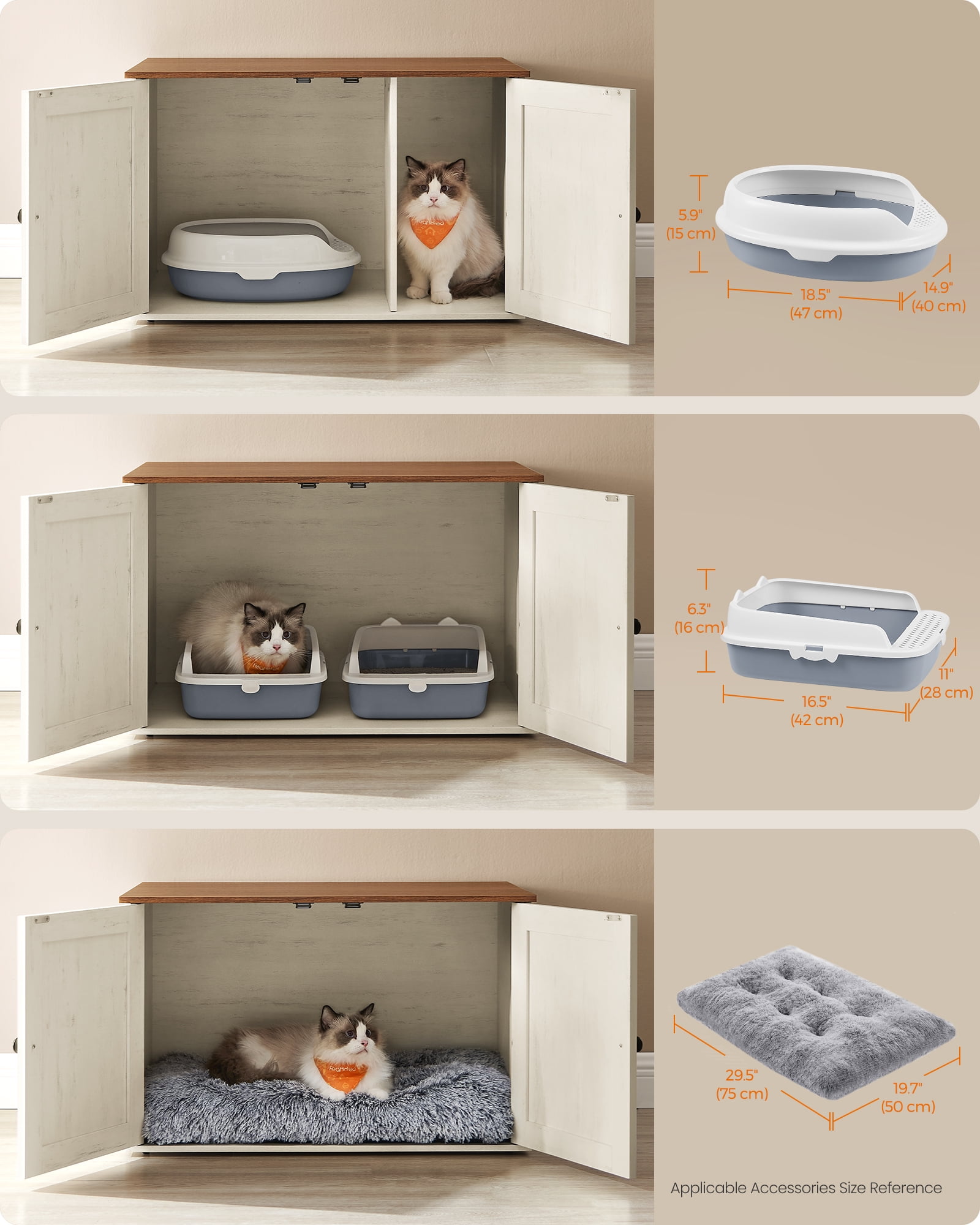 Hidden Cat Litter Box Enclosure Furniture Large Multi-Functional Cat Litter Box Washroom with Removable Divider Rustic White