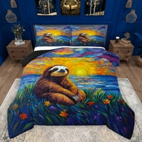 Feelyou Rustic Sloth Kids Queen Comforter Set, Kawaii Cartoon Animal Bedding Sets, Artwork Oil Printing Reversible Bedding Comforter Set, Breathable Home Decor, 3pcs