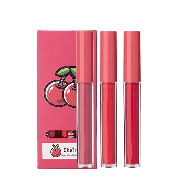 Set de brillo de labios con sabor a fruta, 3 brillos de labios líquidos, brillo de labios de larga duración, barra de labios alisadora nude que no se pega, set de maquillaje, 6 ml