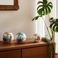 thumbnail image 3 of Ceramic Floral Orbs for Home and Bathroom Decor - Boho Accent for Office, Living Room, and Shelf Display - Ornaments for Console and Coffee Table - Set of 3, 6", 5", 4", White & Blue, 3 of 12