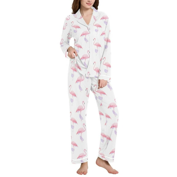 joogoo Pajamas Set for Women Flamingos Watercolor Long Sleeve Pjs Loungewear L