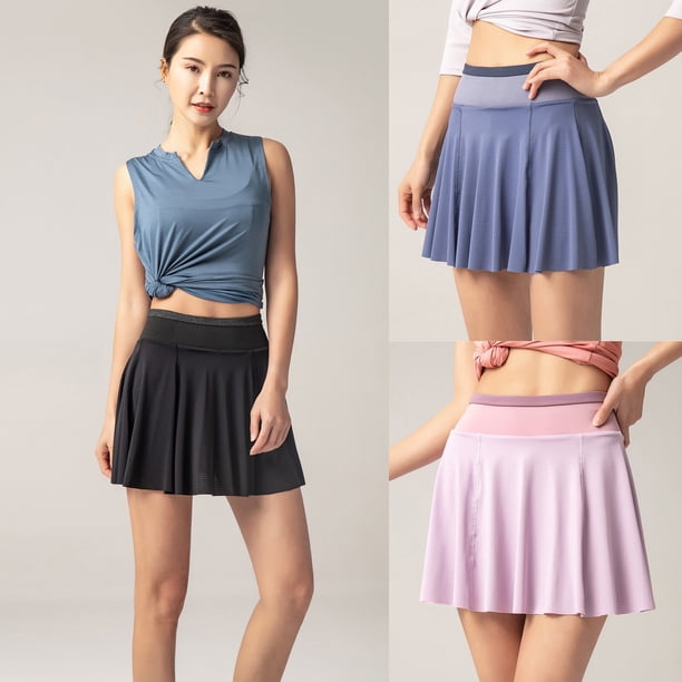 Falda deportiva 2 en 1 para mujer Pantalones cortos Forro Pocekt Secado rápido Transpirable Correr
