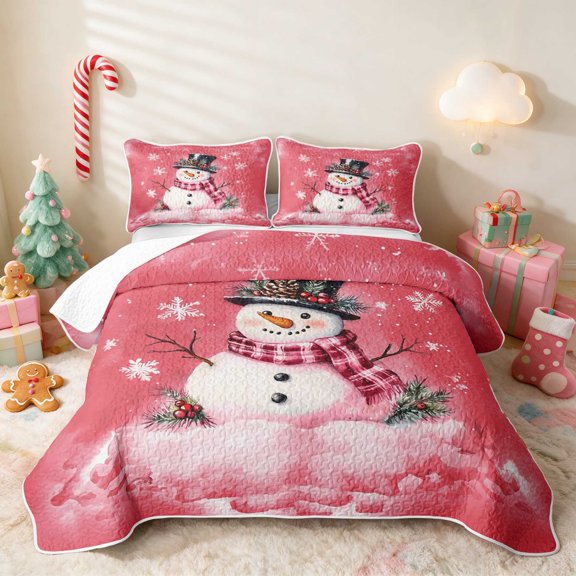 Manfei Snowman Twin Quilt Set Snow Twin Coverlet Set, Blue Silver 2-Piece 1 Bedspread and 1 Pillowcase