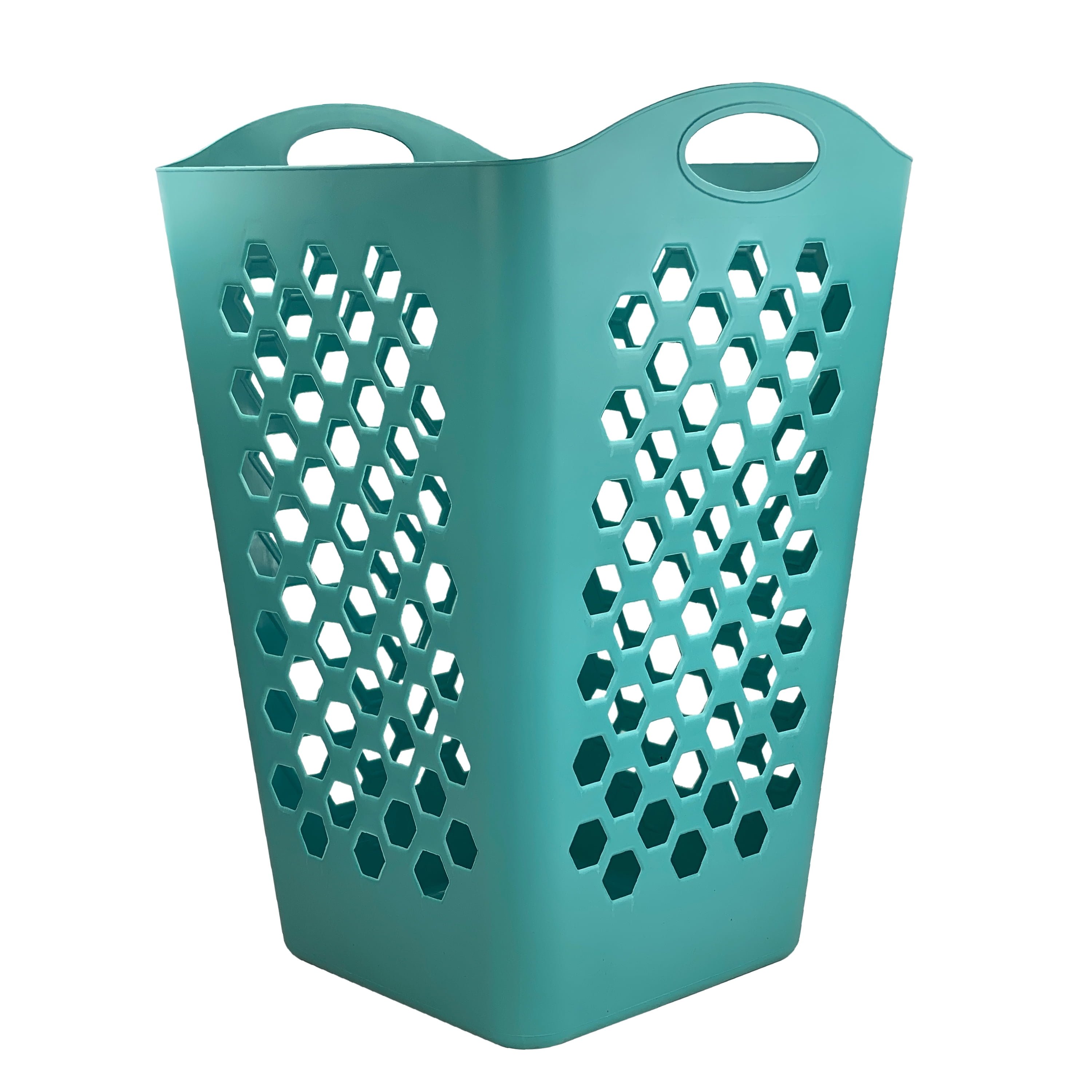 Mainstays Square Flexible Plastic Laundry Hamper Basket, Teal Splash, Adult