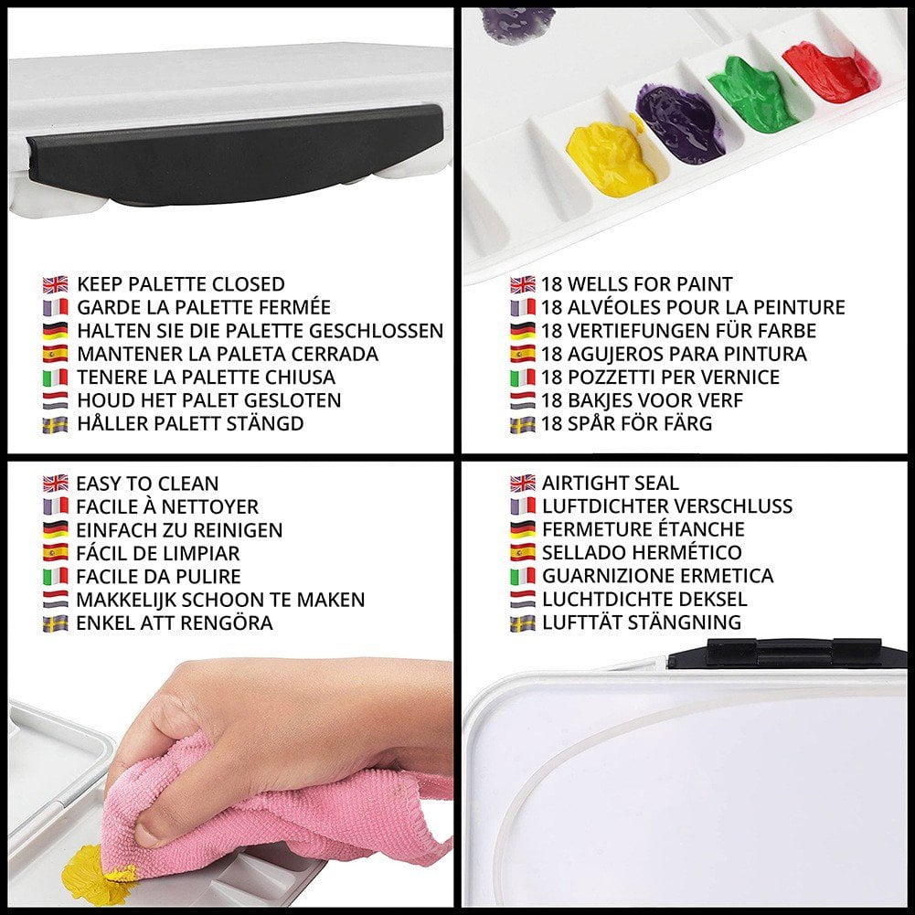 18 Wells Paint Storage Box, Empty Watercolor Palette Folding Paint Case With Cover Painting Palette For Watercolor Gouache Acrylic