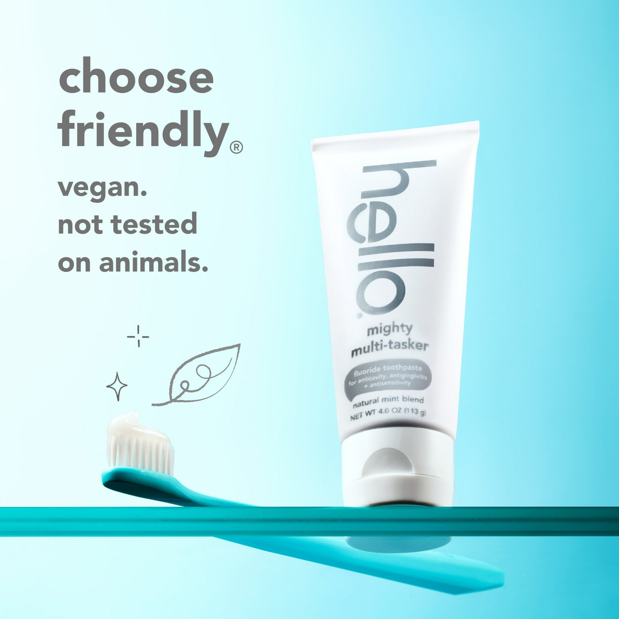 hello 8 in 1 Mighty Multi-Tasker Fluoride Toothpaste, Natural Mint Blend, 4.0 Oz Tube
