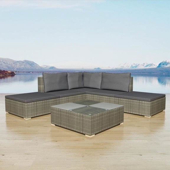 Casafoyer 6 Piece Garden Lounge Set with Cushions Poly Rattan Gray