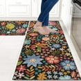 Boho Kitchen Rug Mat Set of 2 Washable Colorful Embroidery Flowers