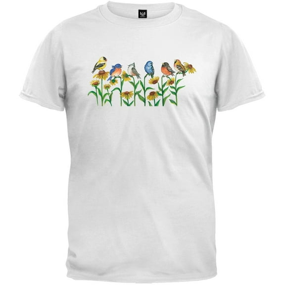 Birds on Flowers White T-Shirt - Small