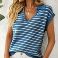 thumbnail image 6 of Jjayotai Women's V Neck Cap Sleeve Sweater Vest, Sleeveless Collared Striped Knit Tank Tops, 2025 Casual Trendy Outfits, Shirts for Women Blue^ XL, 6 of 6