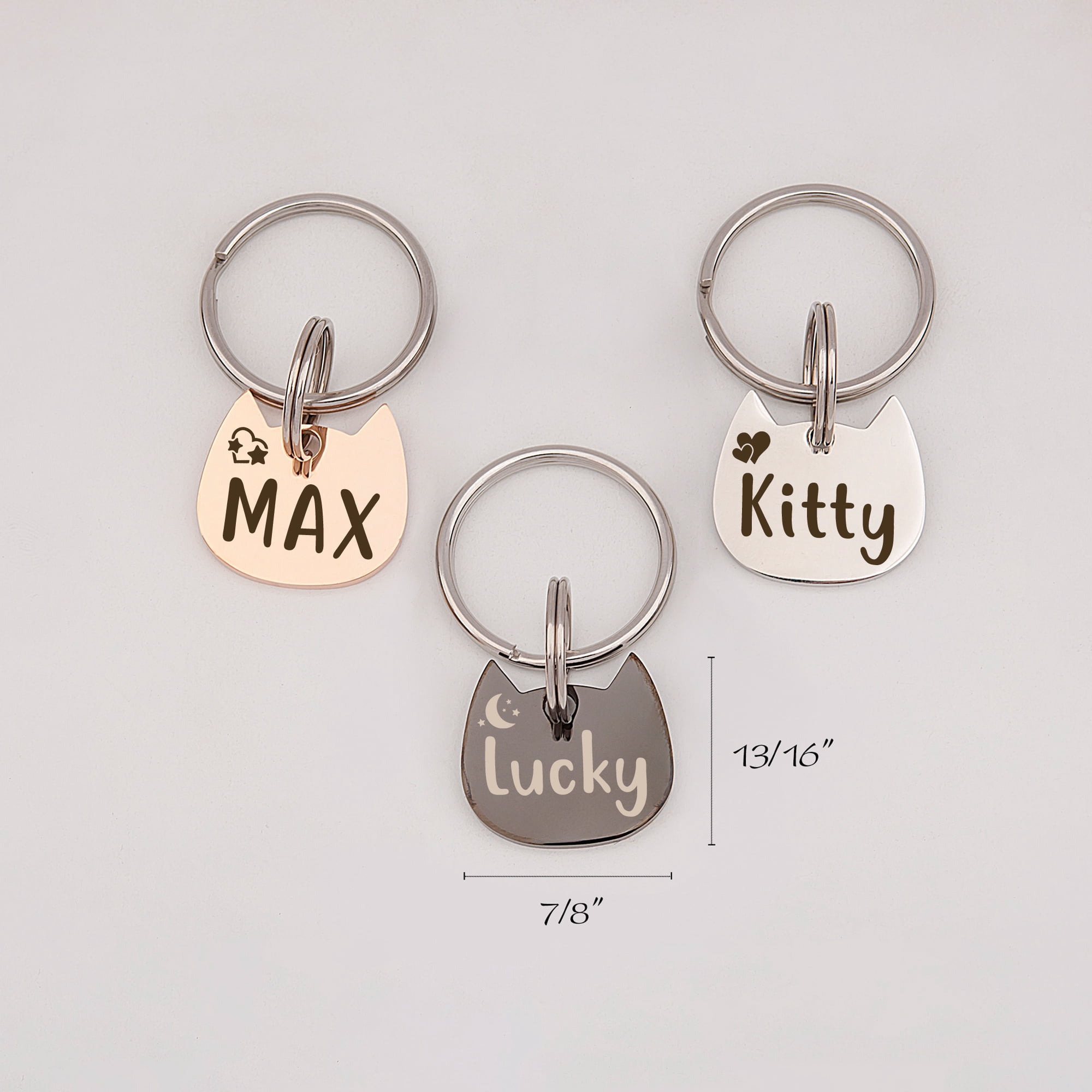 Cat Tag Personalized - Cat Id Tag - Pet Tags Cat - Cat Name Tag - Star and Moon Icon Pet Tag - Cute of Cat Tag Kitten Head Shape Tag