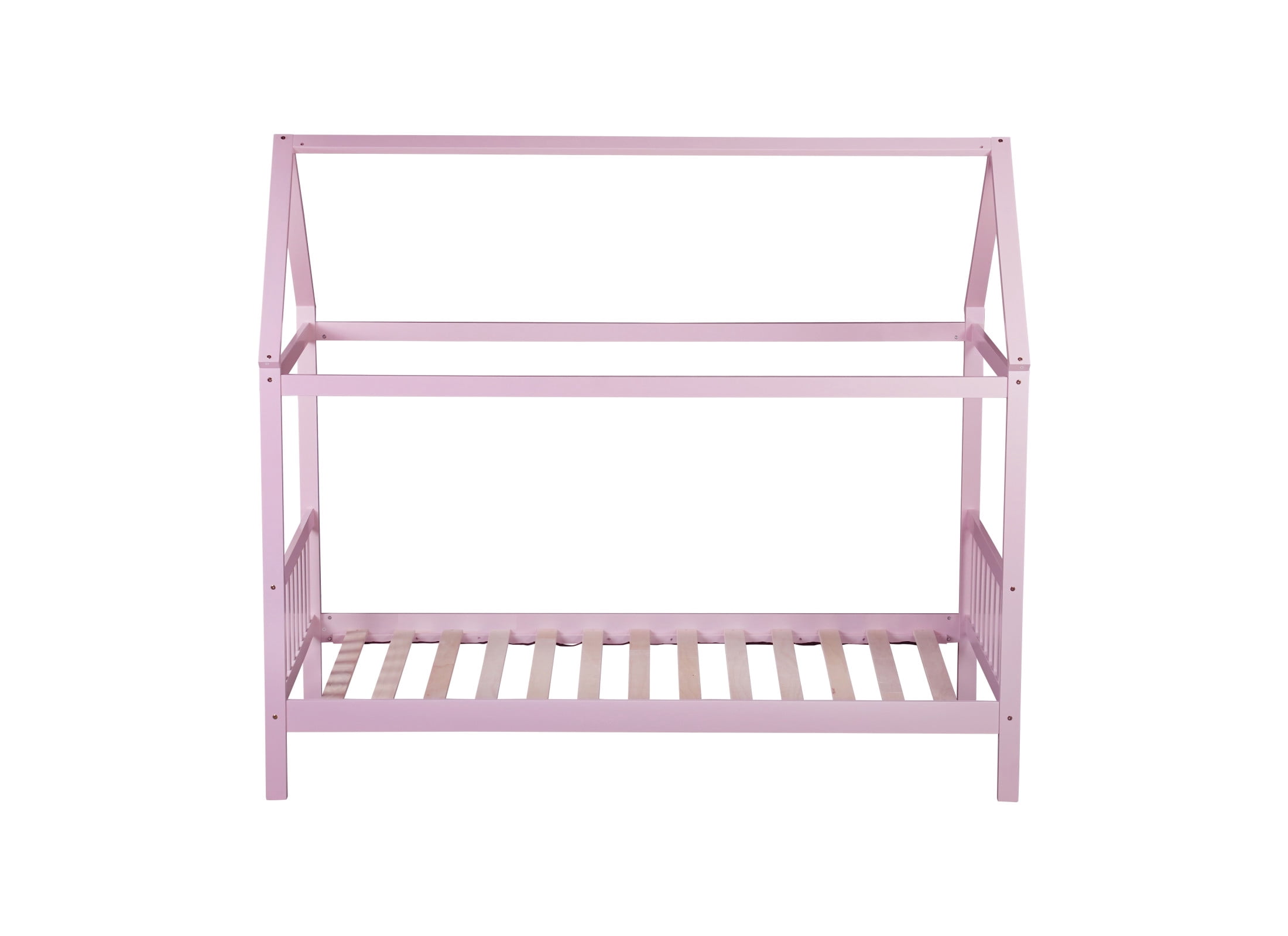 Noble House Lois Twin House Canopy Bed, Rubber Wood Frame with House-Shaped Design and Headboard Footboard, Pink