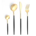 thumbnail image 1 of Xiao Hua Juego de cubiertos de acero inoxidable, juego de 4 piezas de cubiertos de cocina con acabado dorado y negro, cubiertos de tamaño universal, vajilla premium para el uso diario en el hogar., 1 of 5