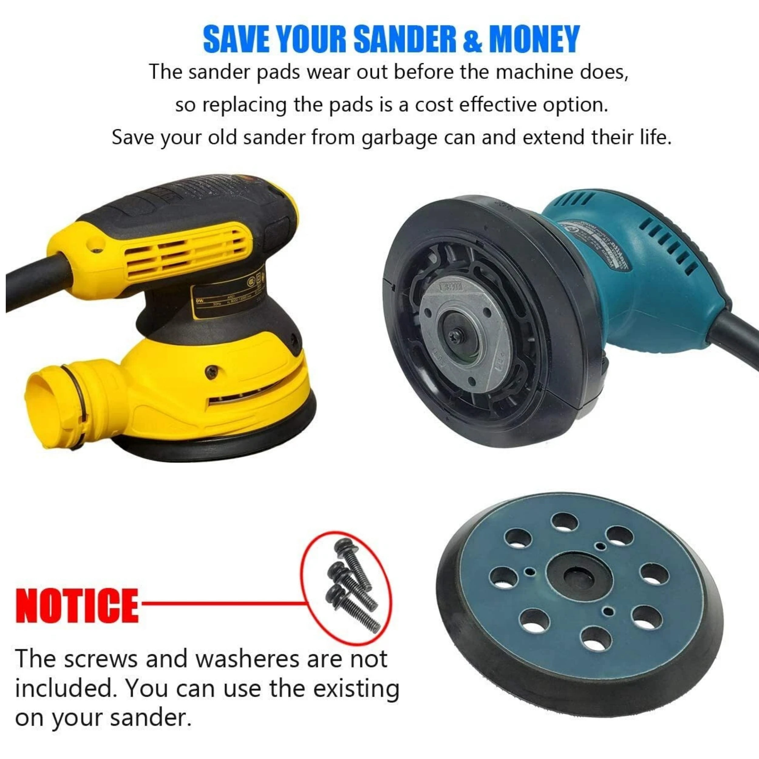 4 Pack 5 inch Orbital Sander Pad Hook Loop for Dewalt/Makita/Porter Cable