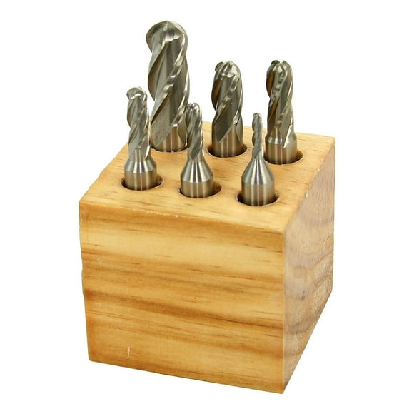 4 Flute Ball End Mill Set, High Speed Steel, 6 Piece - Includes 1/8", 3/16", 1/4", 5/16", 3/8", 1/2" end Mills, LittleMachineShop.com (2903)