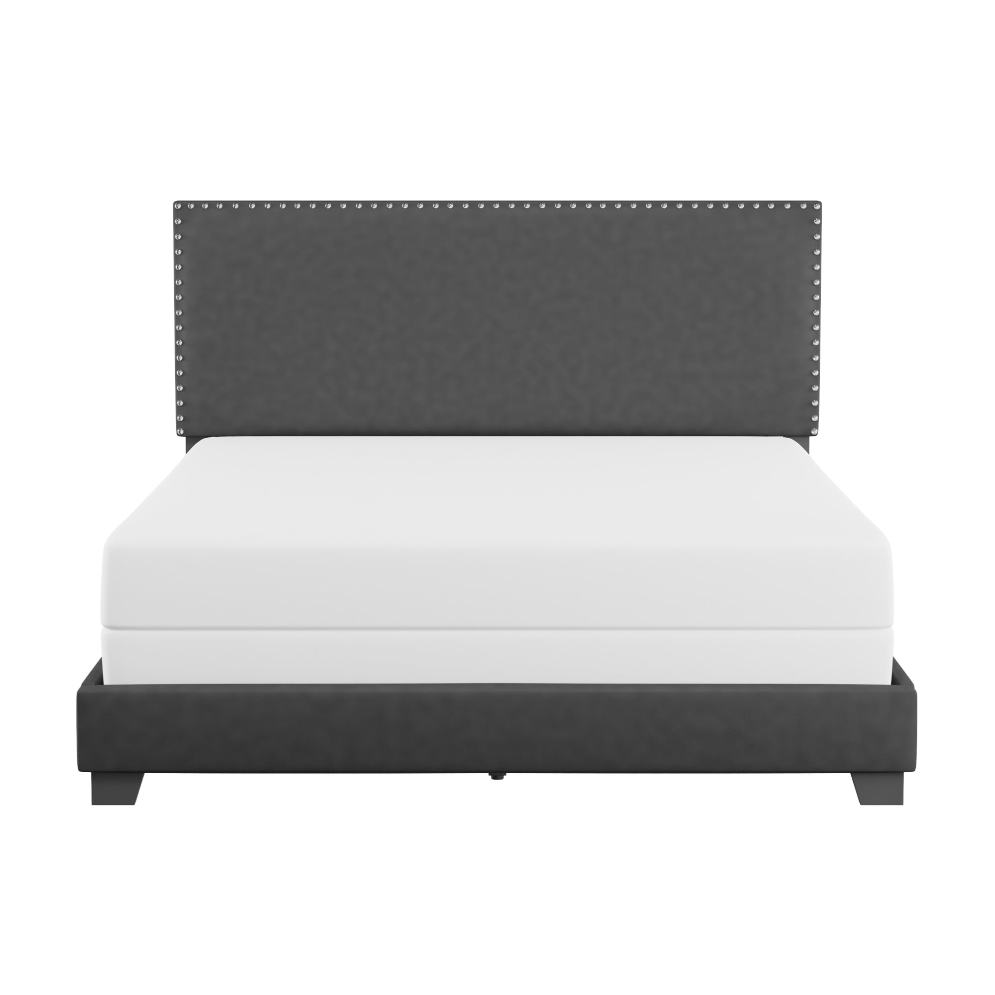 Willow Nailhead Trim Upholstered Queen Bed, Charcoal Faux Leather