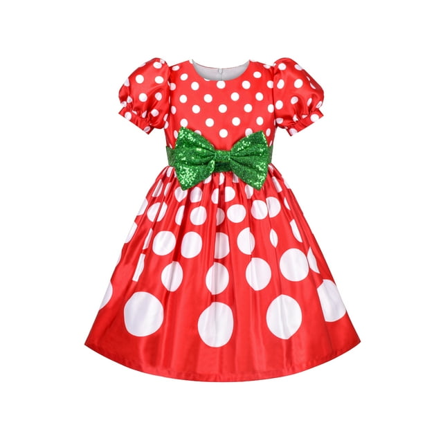 Robe Fille Rétro Vintage Années 50 Rouge à Pois Nœud Noël Rouge Vert 7 Ans