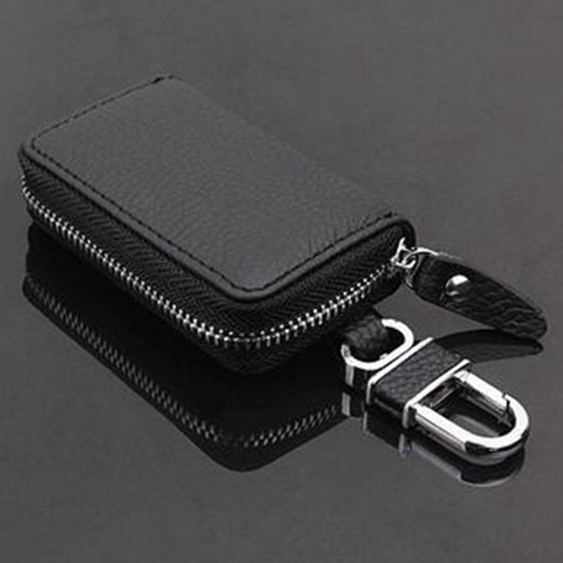 Black Genuine Leather Car Key Bag Cover Holder Key Case Universal 8.5cm Length 