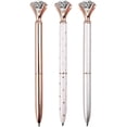 thumbnail image 1 of 3PCS Diamond, Large Crystal Diamond, Bling Metal , Pen Office and School, Silver / White Rose Polka Dot / Rose Gold, Including 3Pen Refills., 1 of 5