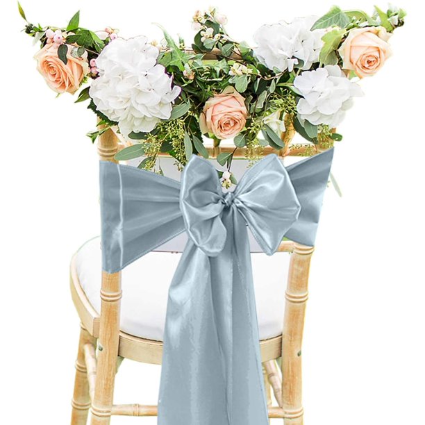 Trimming Shop Satin Chair Sash Band 7x108 Baby Blue Chair Bows Tie