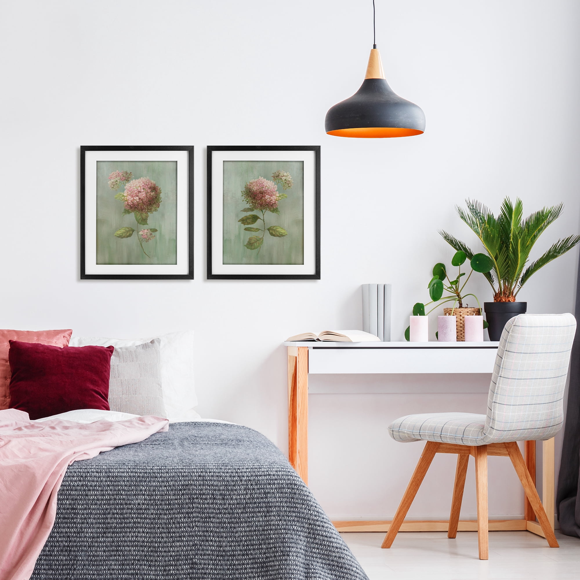 Stupell Industries Aged Pink Hydrangeas 2 Piece Black Framed Print Under Glass Set, design by Nan