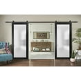 thumbnail image 3 of Sturdy Double Barn Door with Frosted Glass | Planum 2102 Matte Black | 13FT Rail Hangers Heavy Set | Modern Solid Panel Interior Doors -36" x 96" (2* 18x96)-Black Rail, 3 of 6