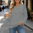 thumbnail image 4 of Vynhevius Women Sweater Solid Asymmetric Lapel Long Sleeve Casual Loose Knit Pullover Top, 4 of 5