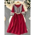 thumbnail image 1 of One SizeSpring Summer High-end Sense of Cold Wind Waist Thin Printed Long-sleeved Female Dress Beautiful V-neck Long Dress Women D1490 yaoshenbao LED, 1 of 2